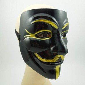 ANONYMOUS GUY FAWKE MASK BLACK & GOLD NOVELTY